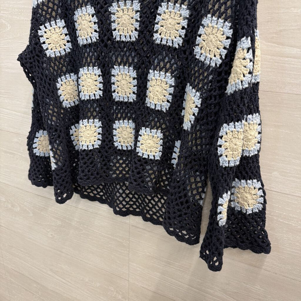 Charlie B Navy/ Multi Open Knit Granny Square Sweater Medium