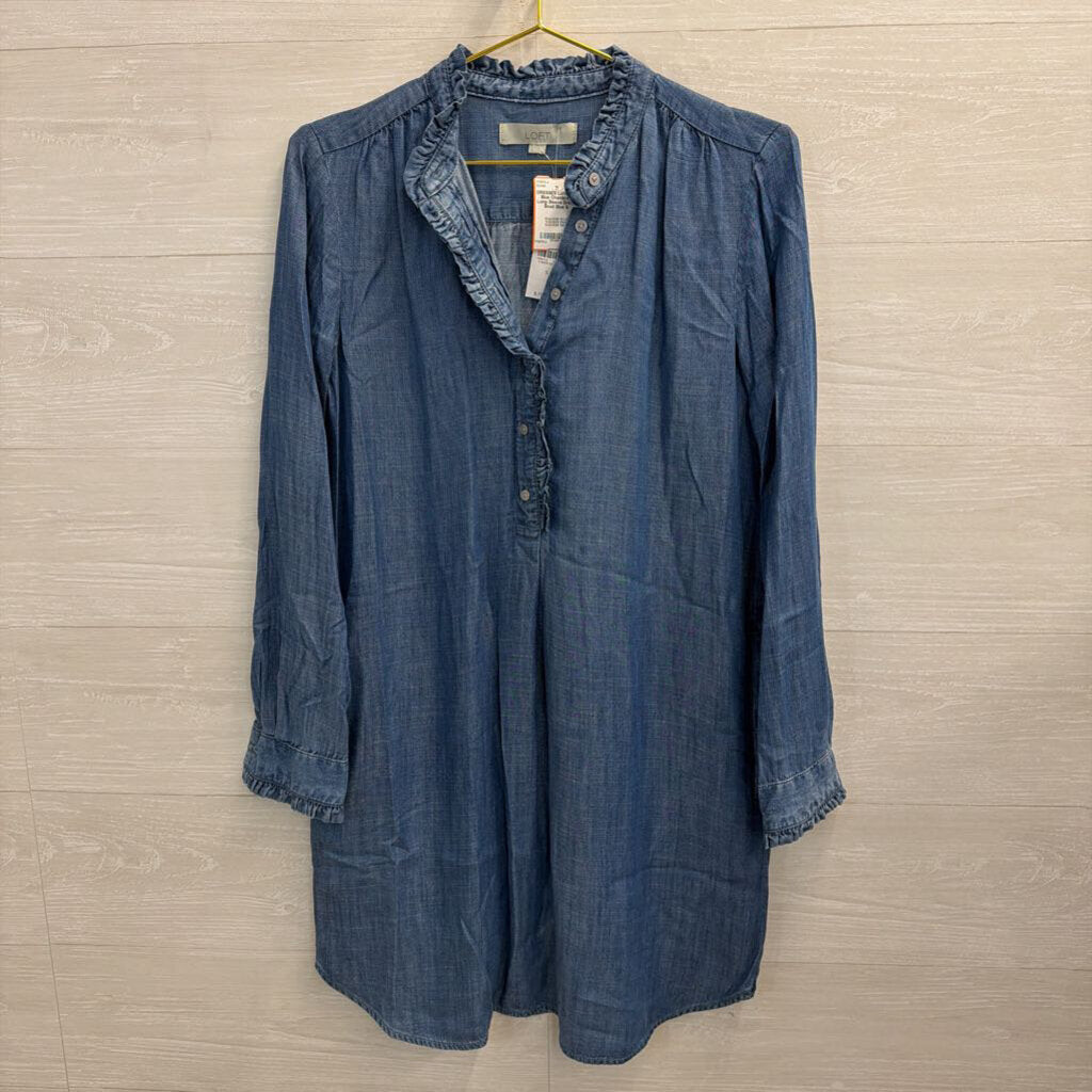 Loft Blue Chambray Long Sleeve Dress Small
