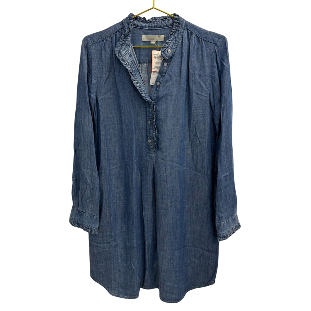 Loft Blue Chambray Long Sleeve Dress Small