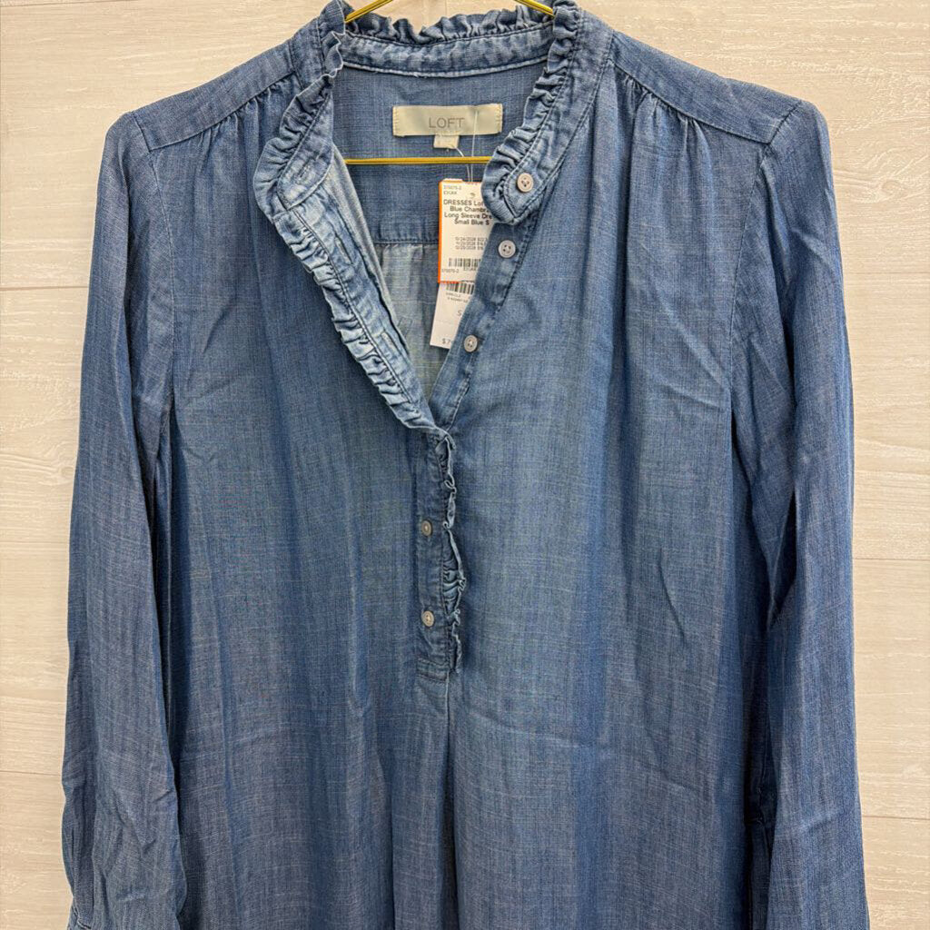 Loft Blue Chambray Long Sleeve Dress Small