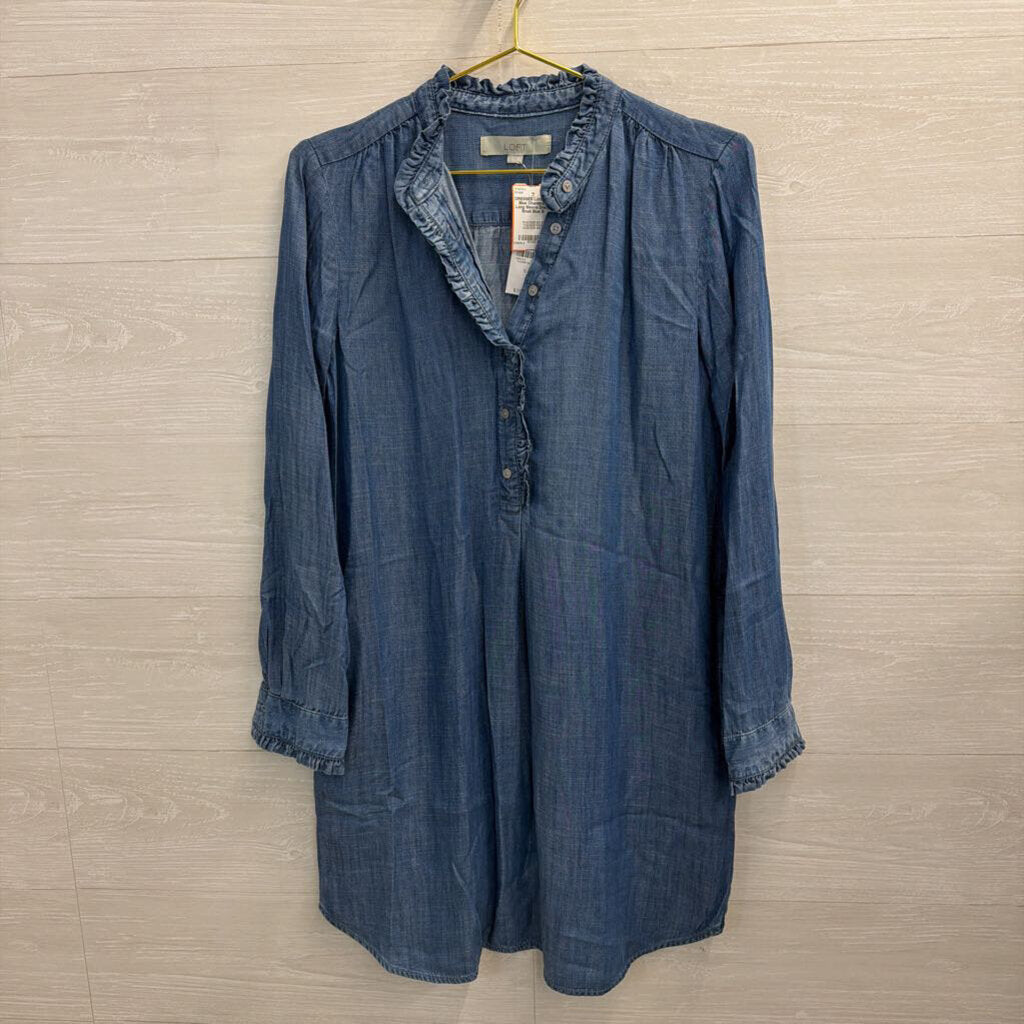 Loft Blue Chambray Long Sleeve Dress Small