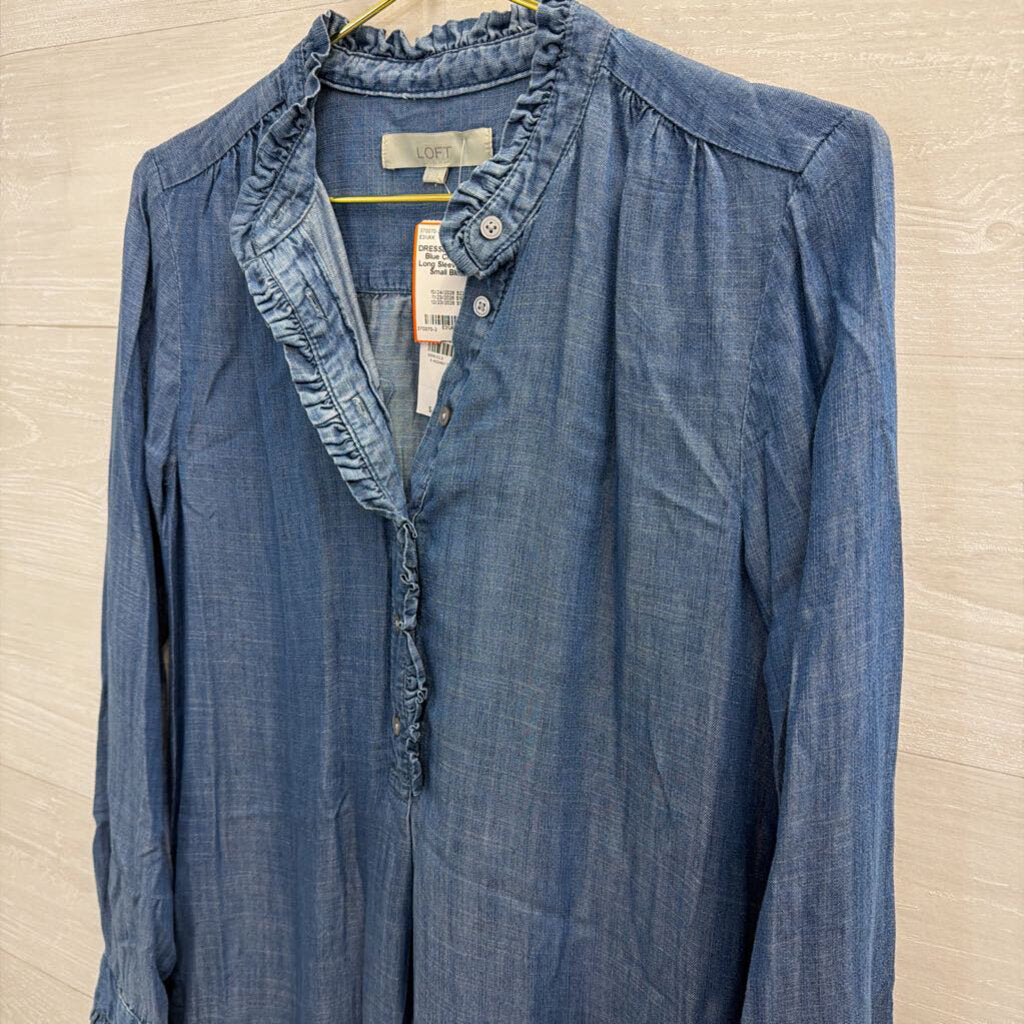 Loft Blue Chambray Long Sleeve Dress Small