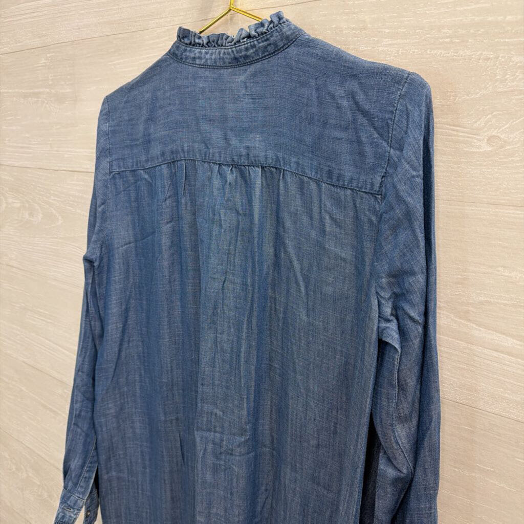 Loft Blue Chambray Long Sleeve Dress Small