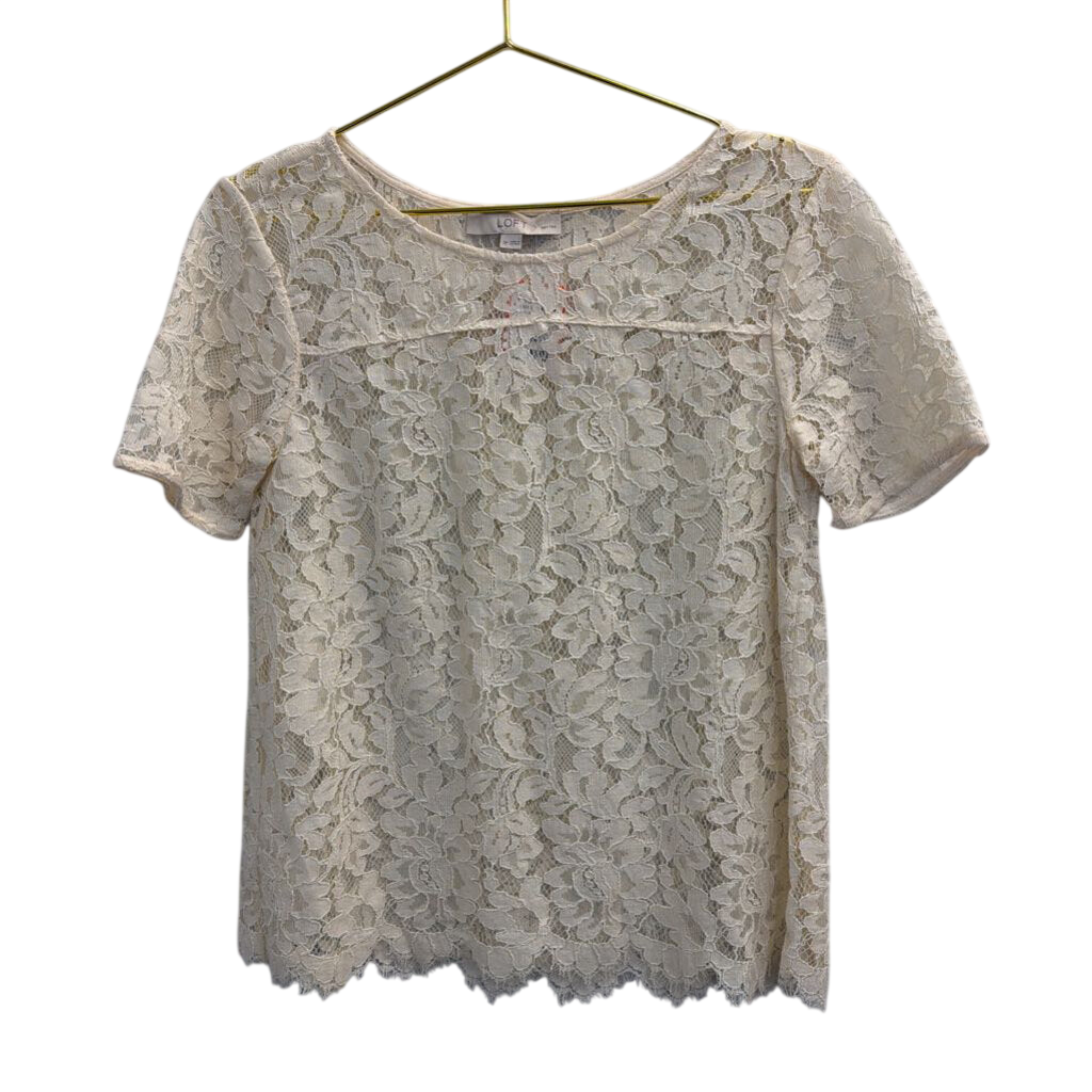 Loft Cream Lace Short Sleeve Top Small Petite