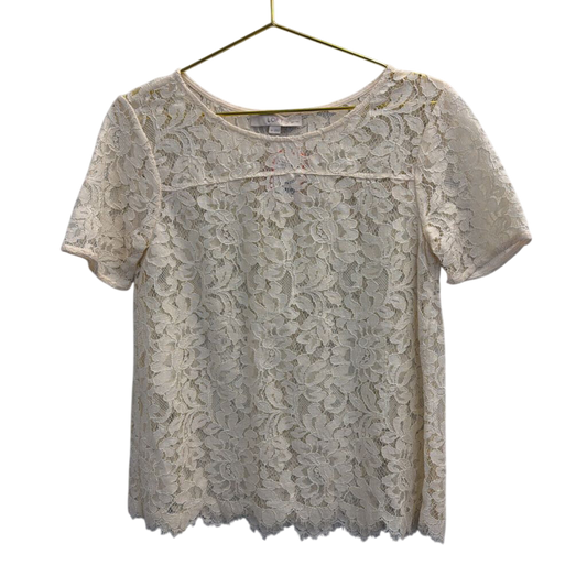 Loft Cream Lace Short Sleeve Top Small Petite