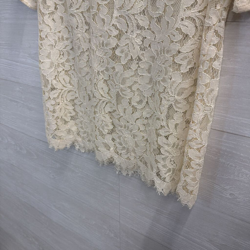 Loft Cream Lace Short Sleeve Top Small Petite