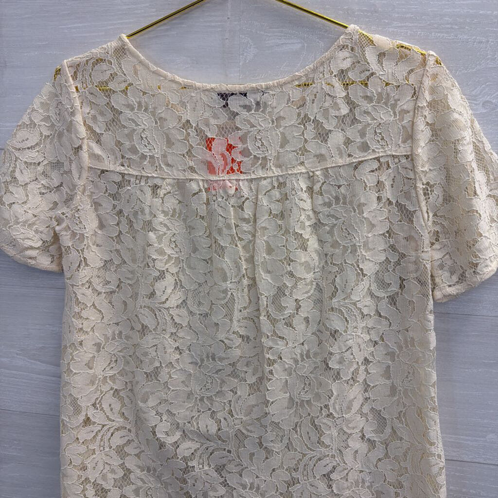 Loft Cream Lace Short Sleeve Top Small Petite