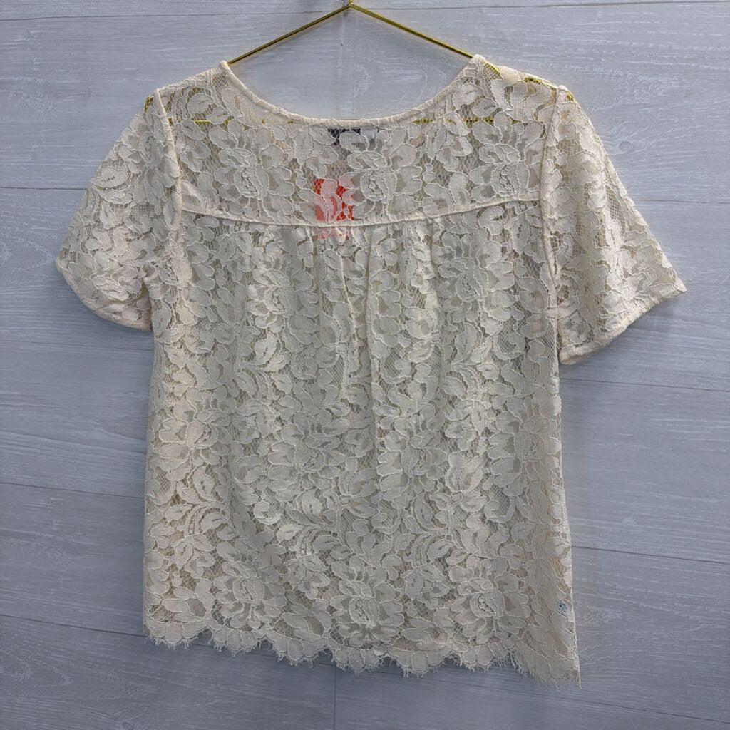Loft Cream Lace Short Sleeve Top Small Petite