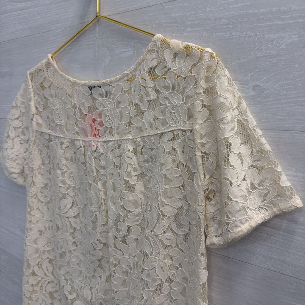 Loft Cream Lace Short Sleeve Top Small Petite