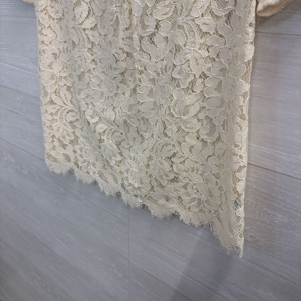 Loft Cream Lace Short Sleeve Top Small Petite