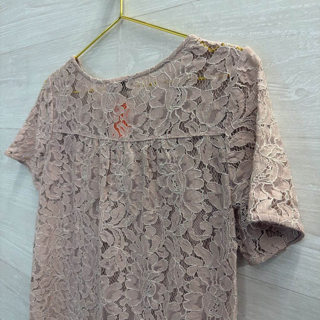 Loft Pink Lace Short Sleeve Top Small Petite