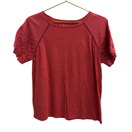 Loft Red Lace Short Sleeve Detail Top Small Petite
