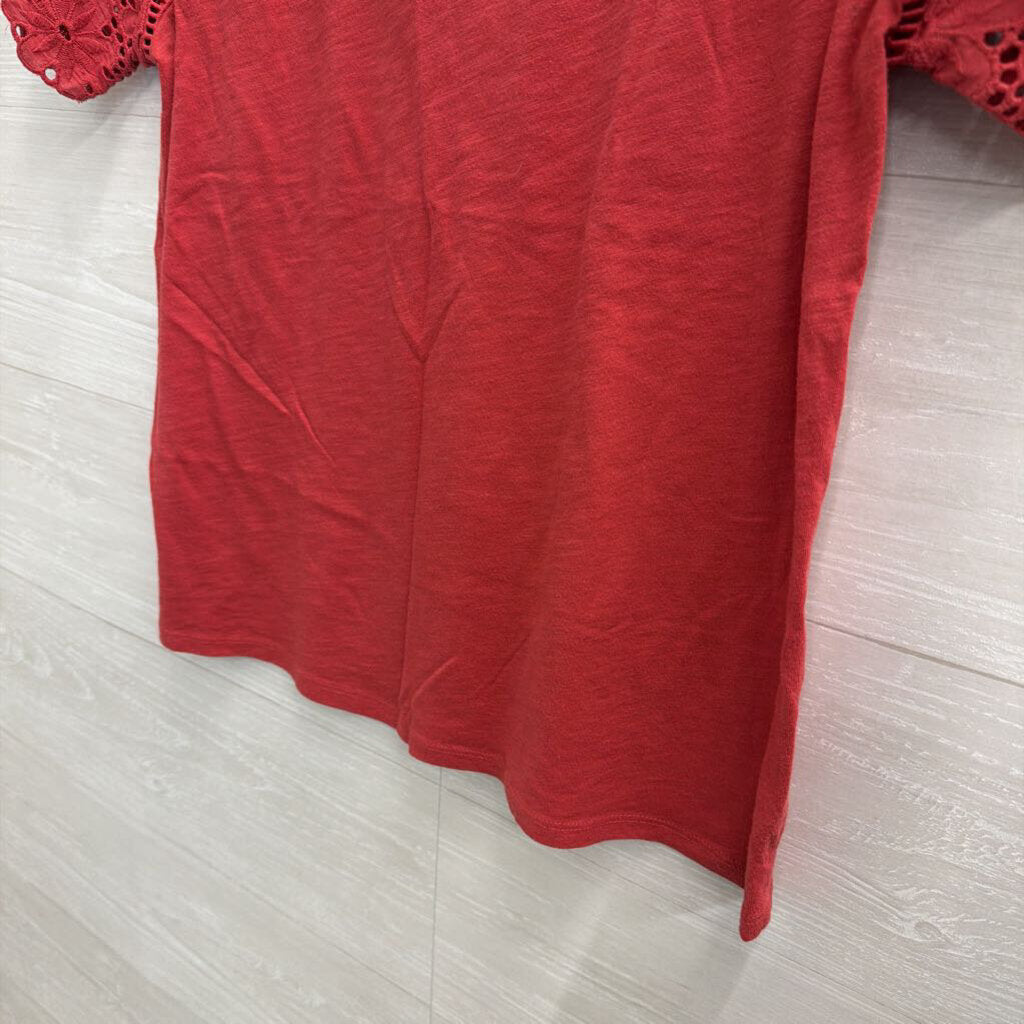 Loft Red Lace Short Sleeve Detail Top Small Petite