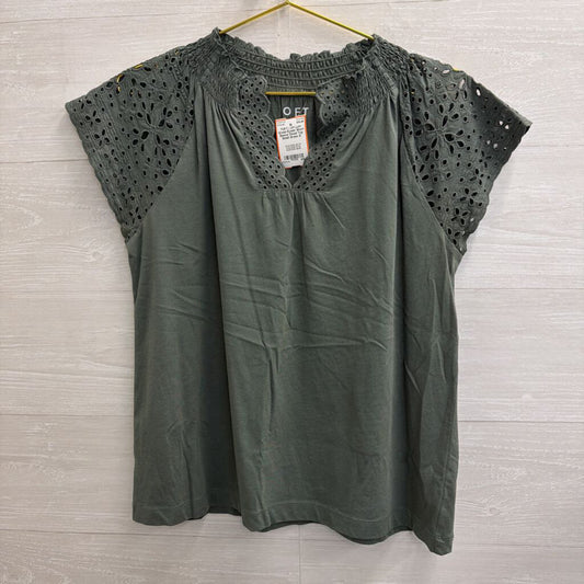 Loft Green Eyelet Short Sleeve Detail Top Small