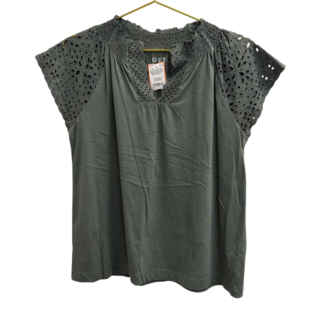 Loft Green Eyelet Short Sleeve Detail Top Small