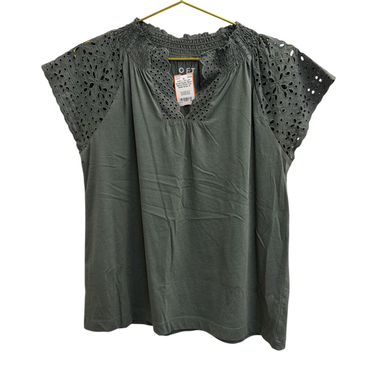 Loft Green Eyelet Short Sleeve Detail Top Small