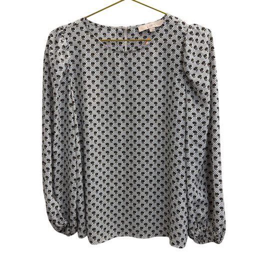 Loft White/ Navy Print Long Sleeve Top Small