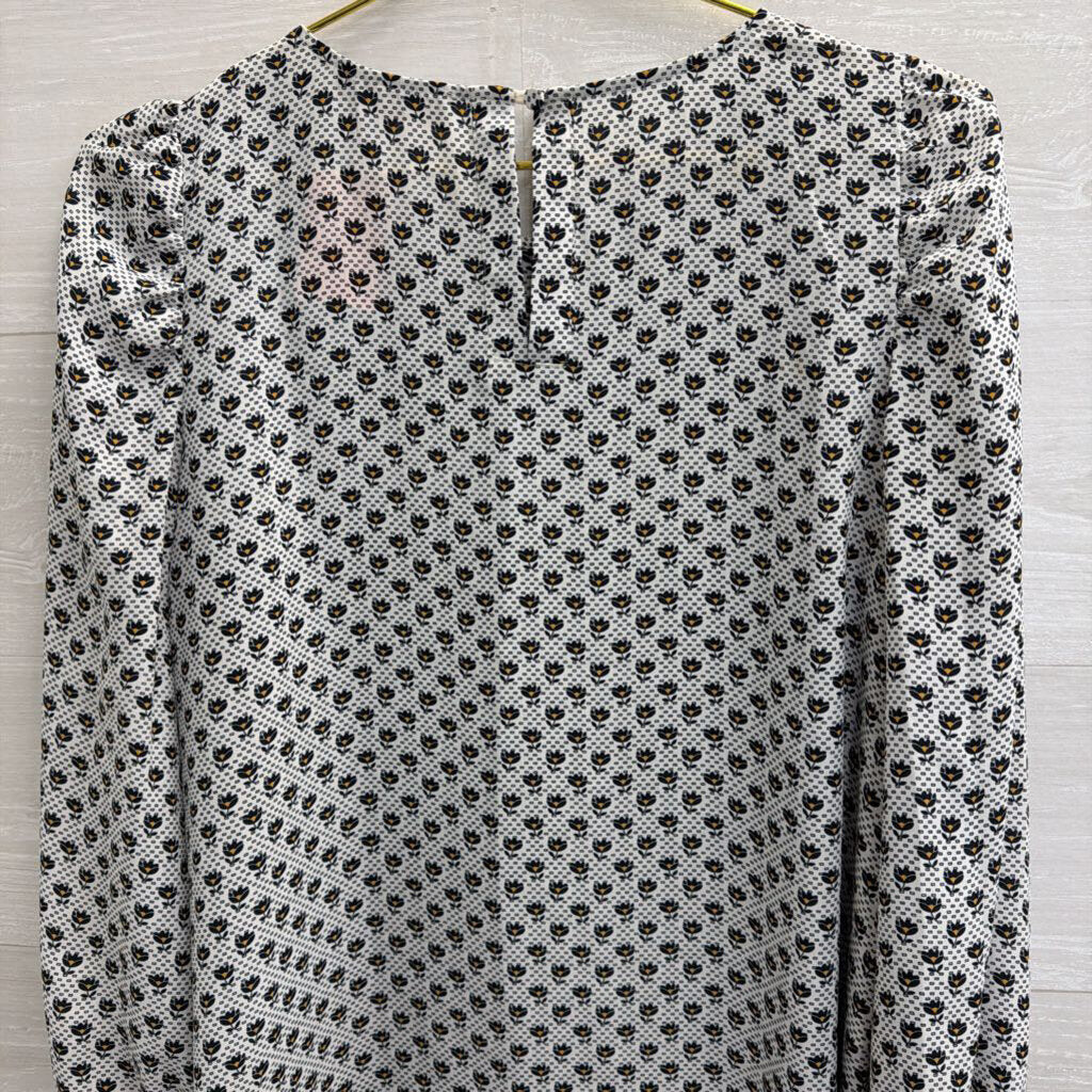 Loft White/ Navy Print Long Sleeve Top Small