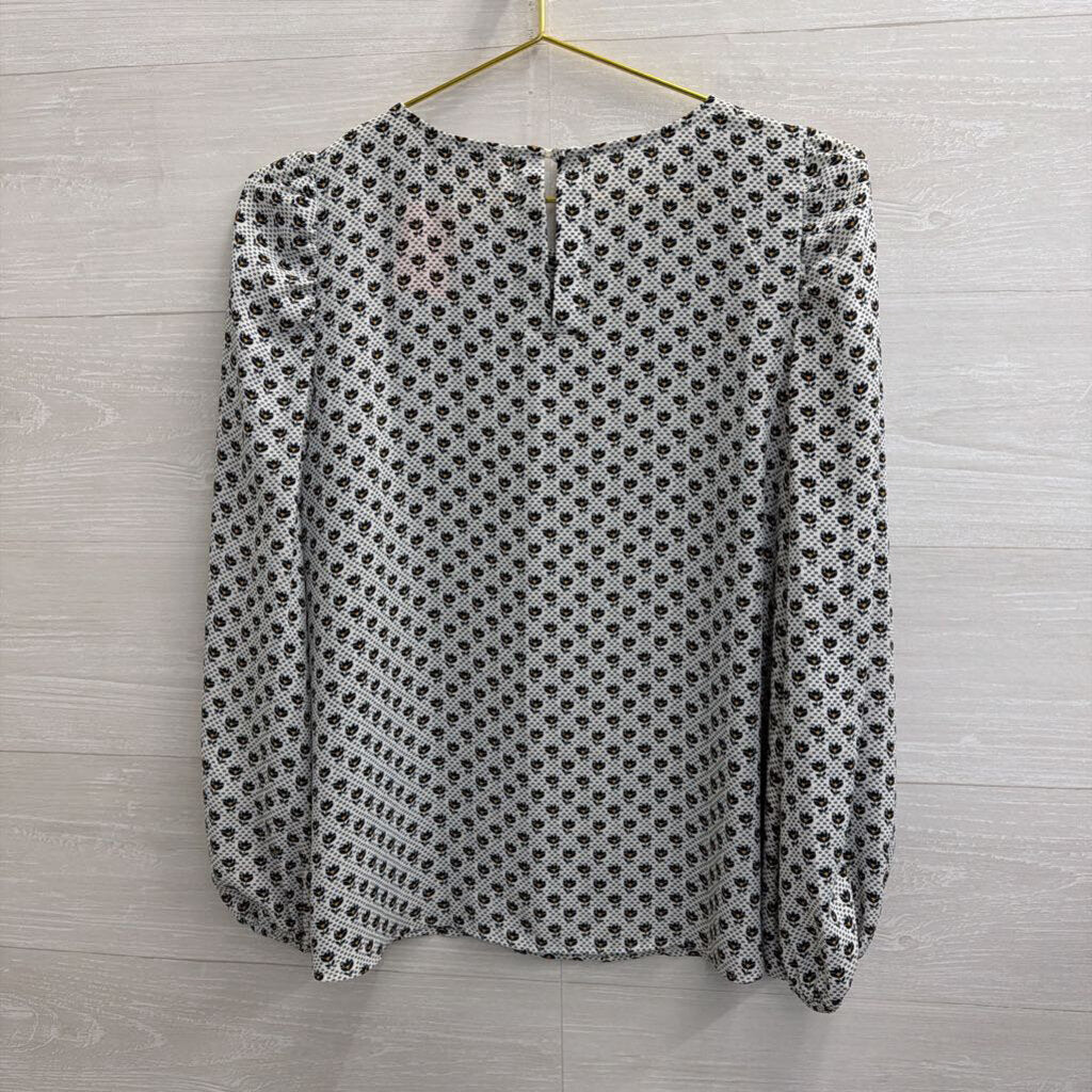 Loft White/ Navy Print Long Sleeve Top Small