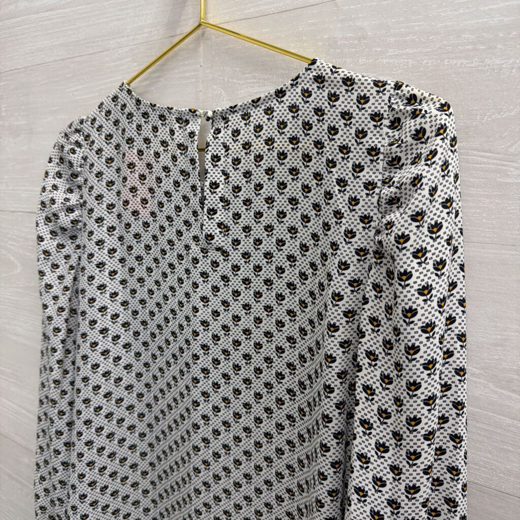 Loft White/ Navy Print Long Sleeve Top Small