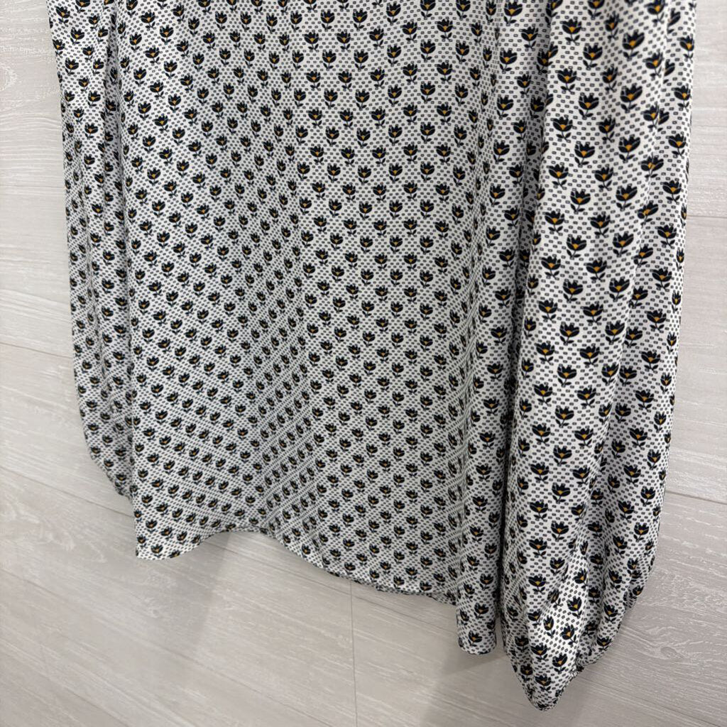 Loft White/ Navy Print Long Sleeve Top Small