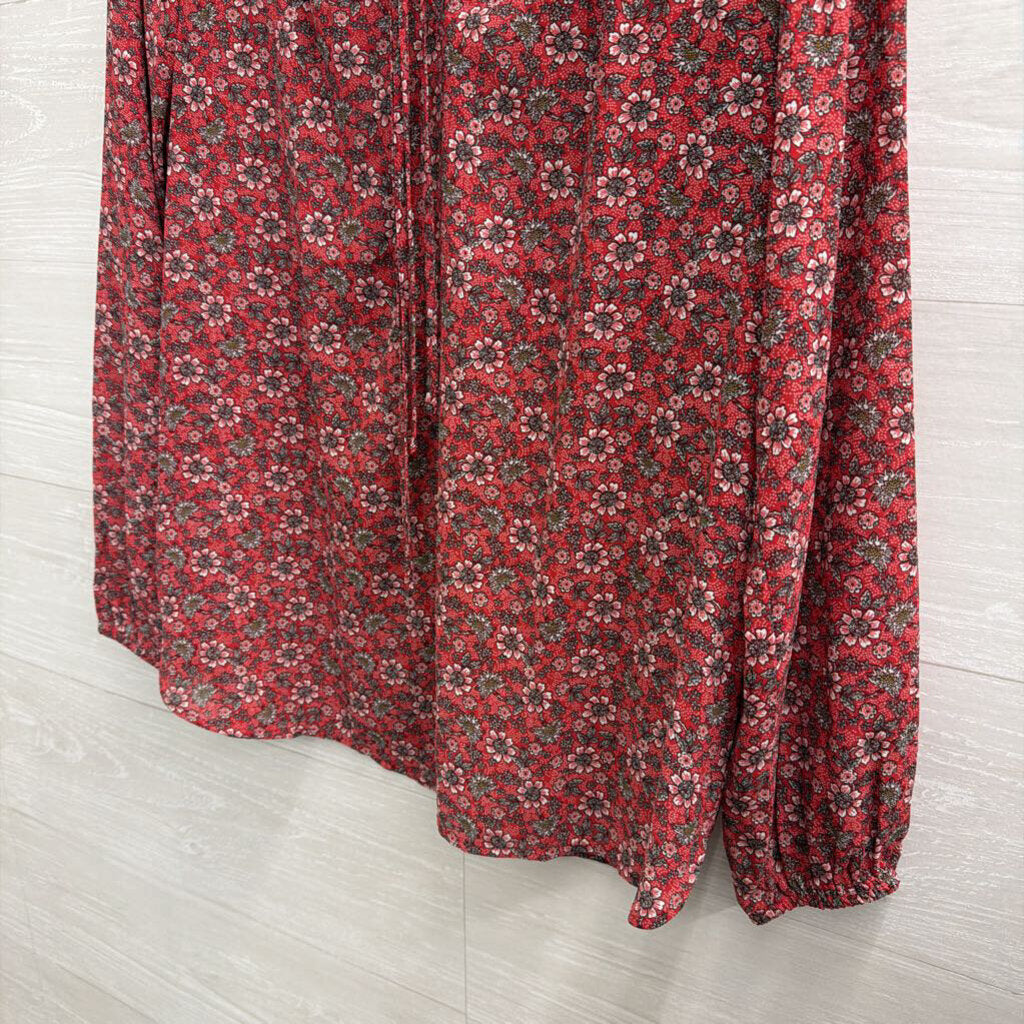 Loft Red Print Long Sleeve Top Small Petite
