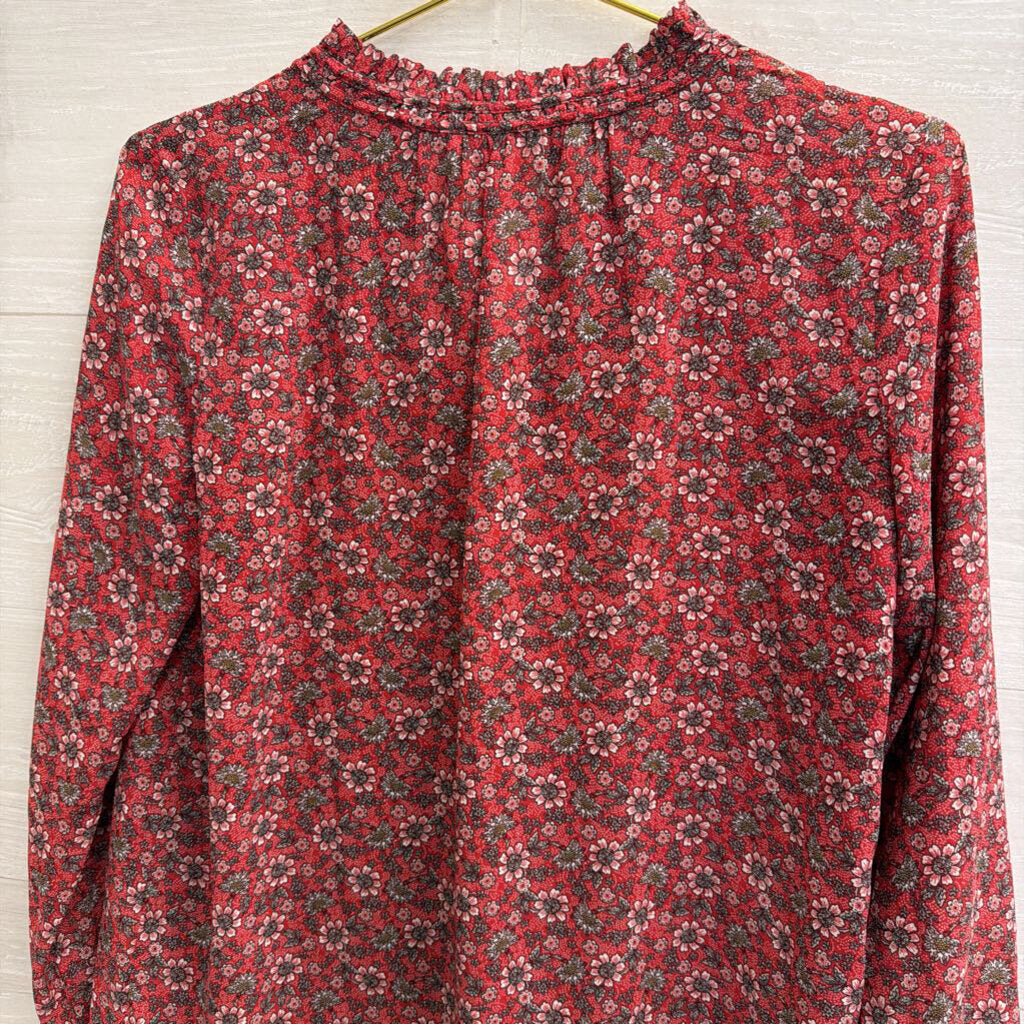 Loft Red Print Long Sleeve Top Small Petite