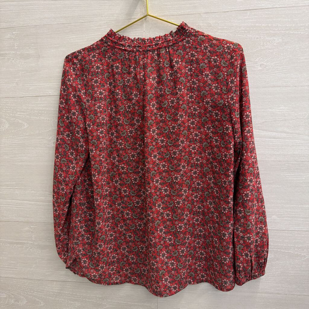 Loft Red Print Long Sleeve Top Small Petite