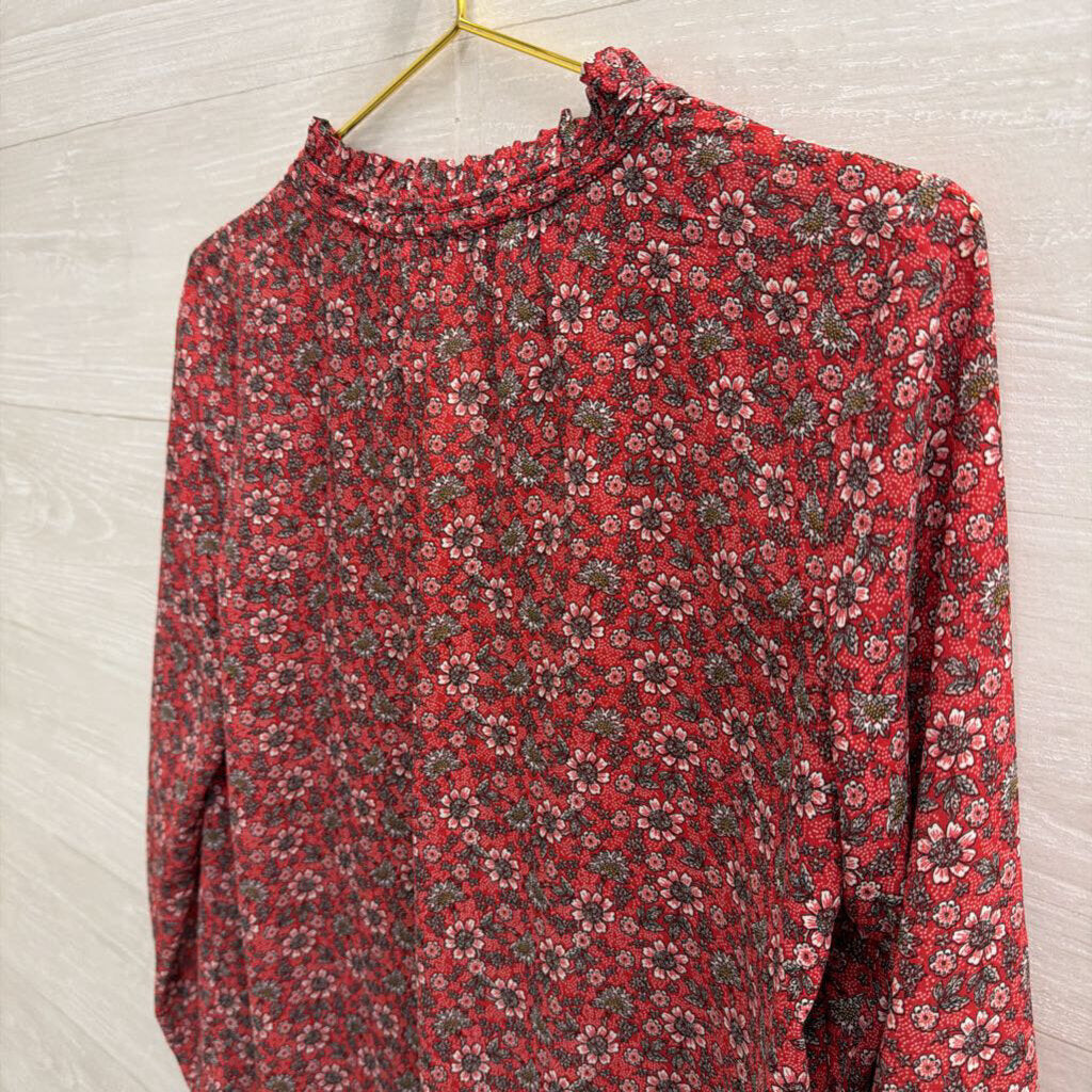 Loft Red Print Long Sleeve Top Small Petite