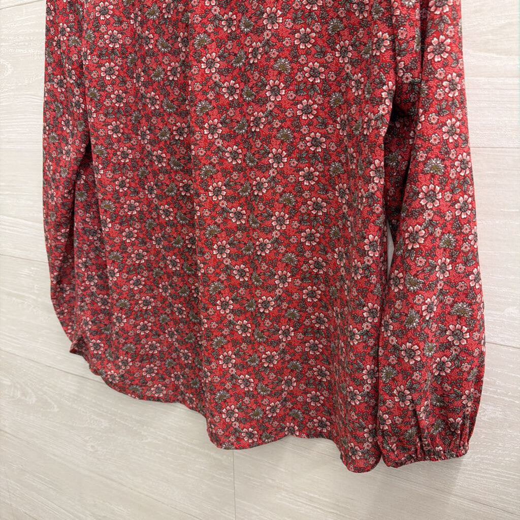 Loft Red Print Long Sleeve Top Small Petite