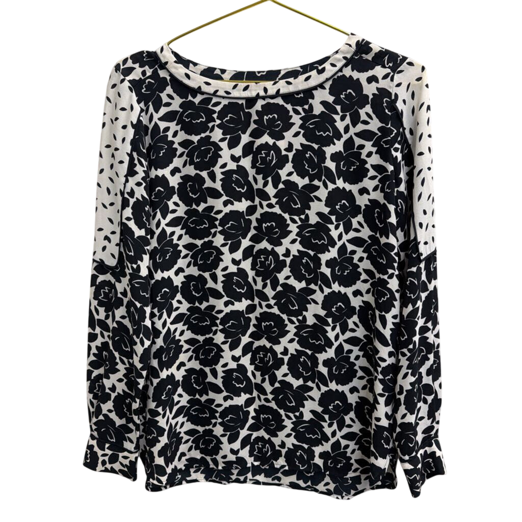 Loft White/ Black Print Long Sleeve Top Extra Small