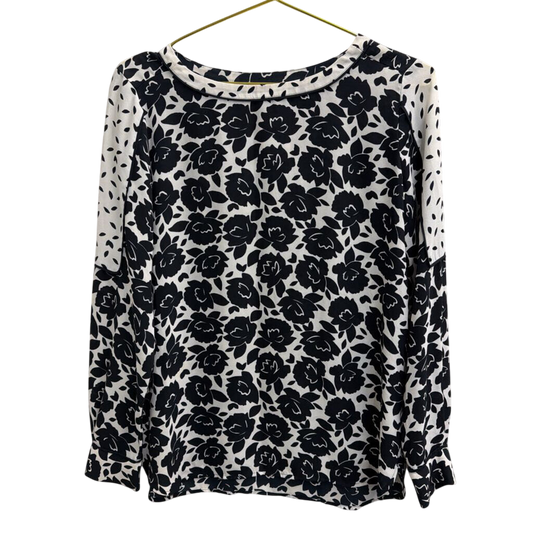 Loft White/ Black Print Long Sleeve Top Extra Small