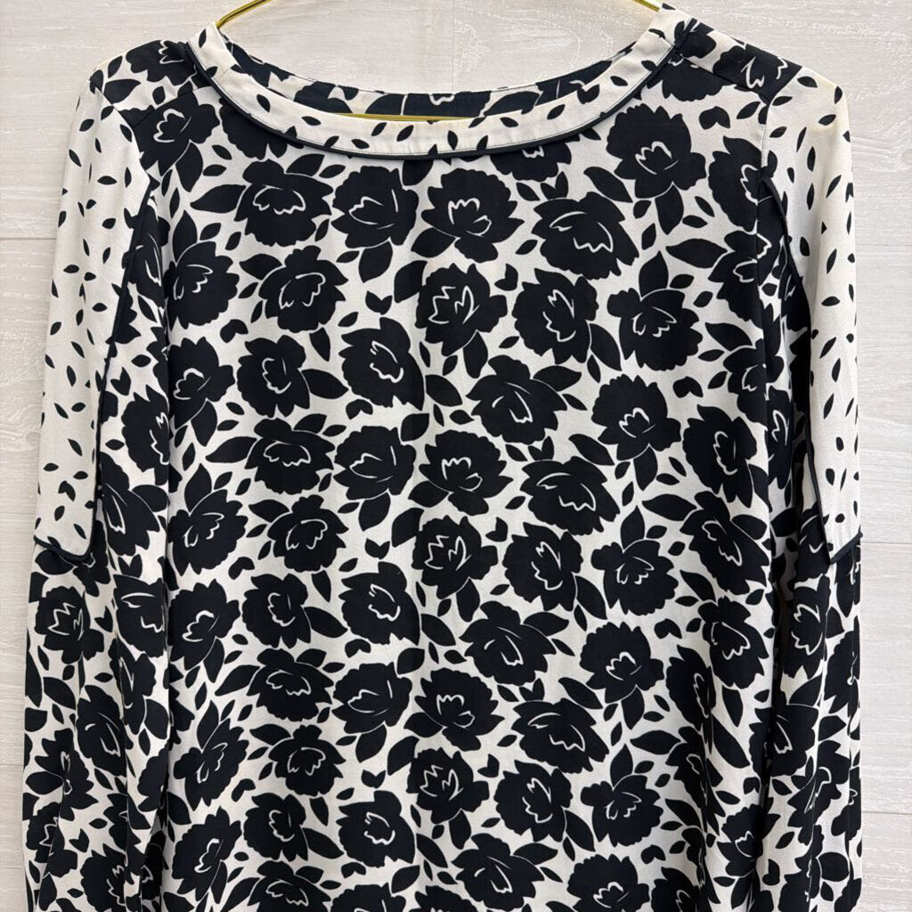 Loft White/ Black Print Long Sleeve Top Extra Small