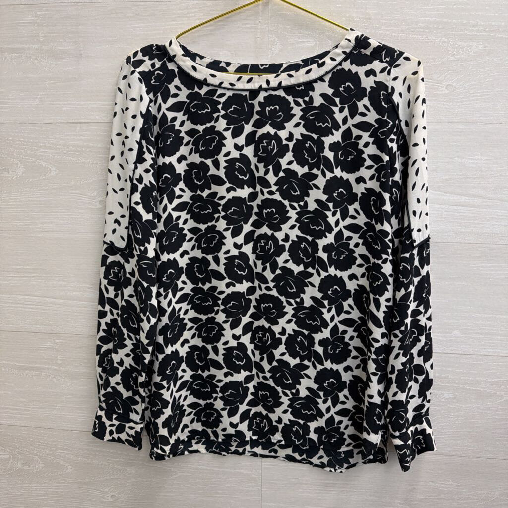 Loft White/ Black Print Long Sleeve Top Extra Small
