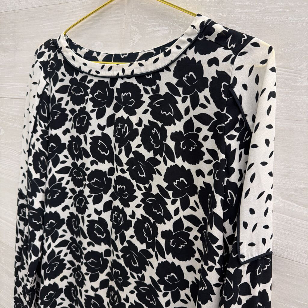 Loft White/ Black Print Long Sleeve Top Extra Small