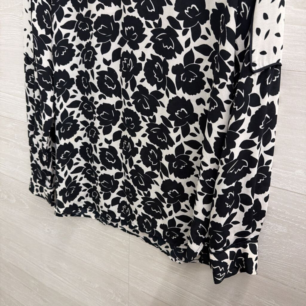 Loft White/ Black Print Long Sleeve Top Extra Small