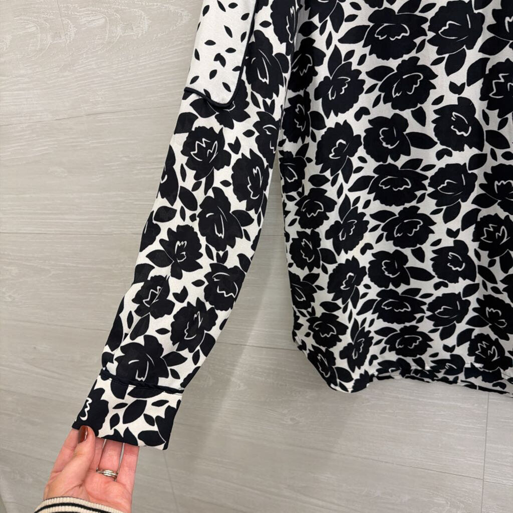 Loft White/ Black Print Long Sleeve Top Extra Small