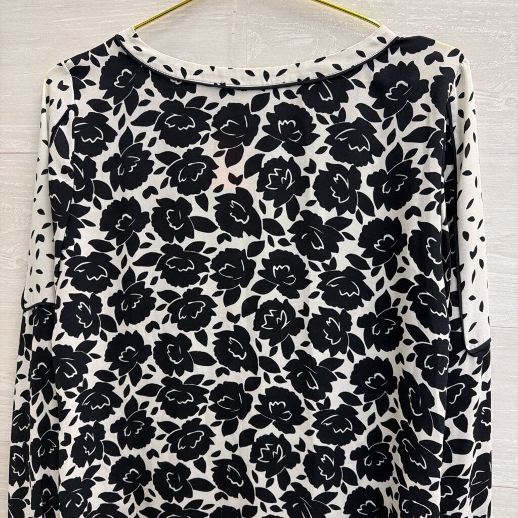 Loft White/ Black Print Long Sleeve Top Extra Small