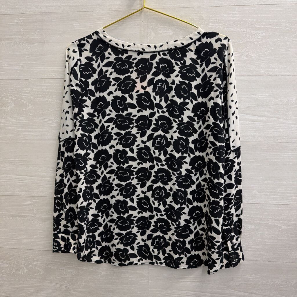 Loft White/ Black Print Long Sleeve Top Extra Small