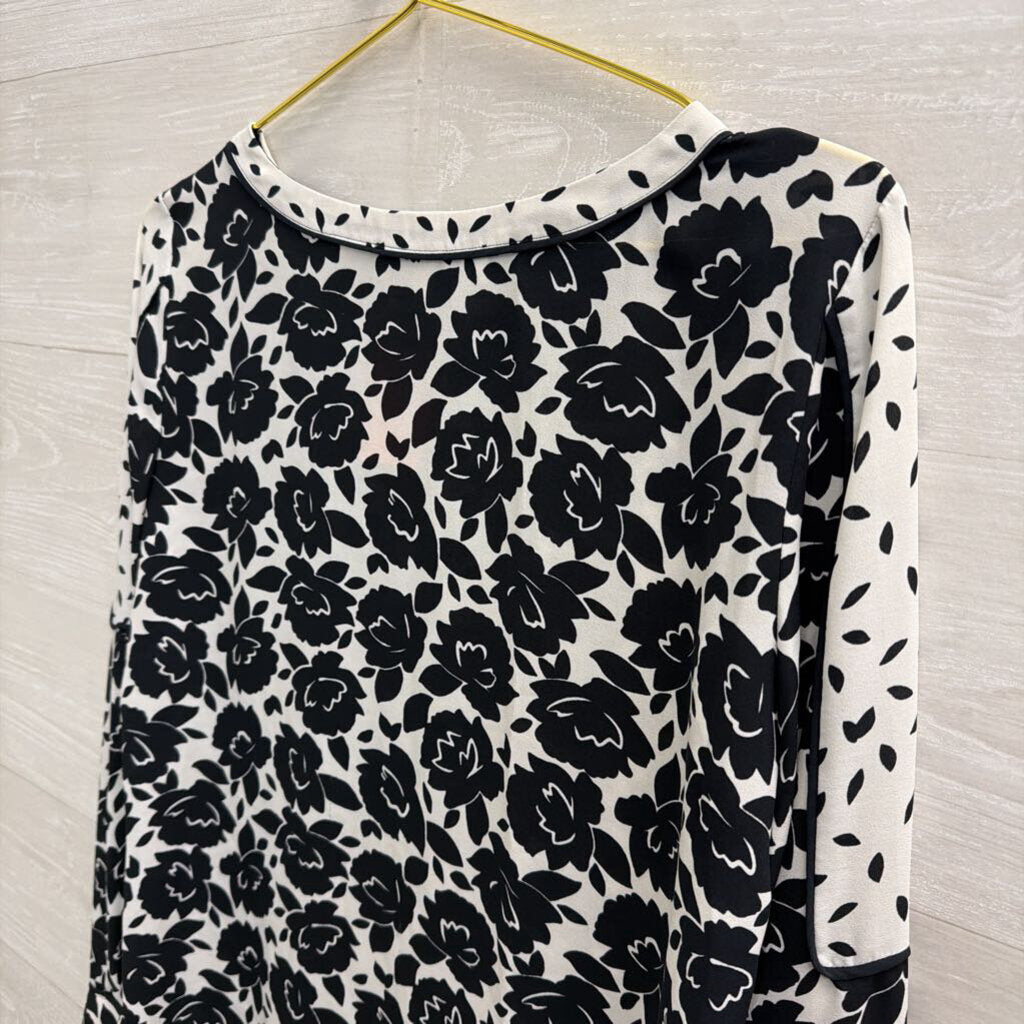 Loft White/ Black Print Long Sleeve Top Extra Small