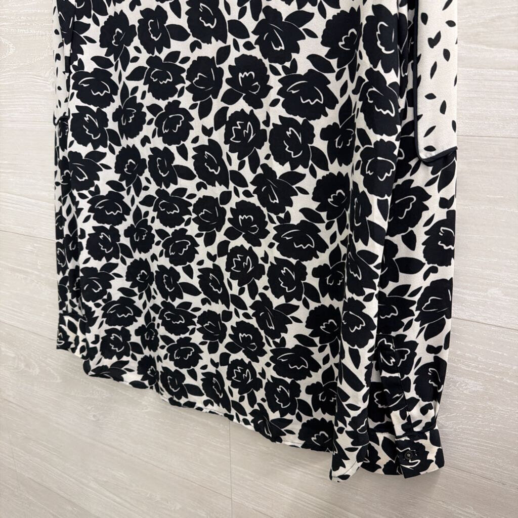 Loft White/ Black Print Long Sleeve Top Extra Small