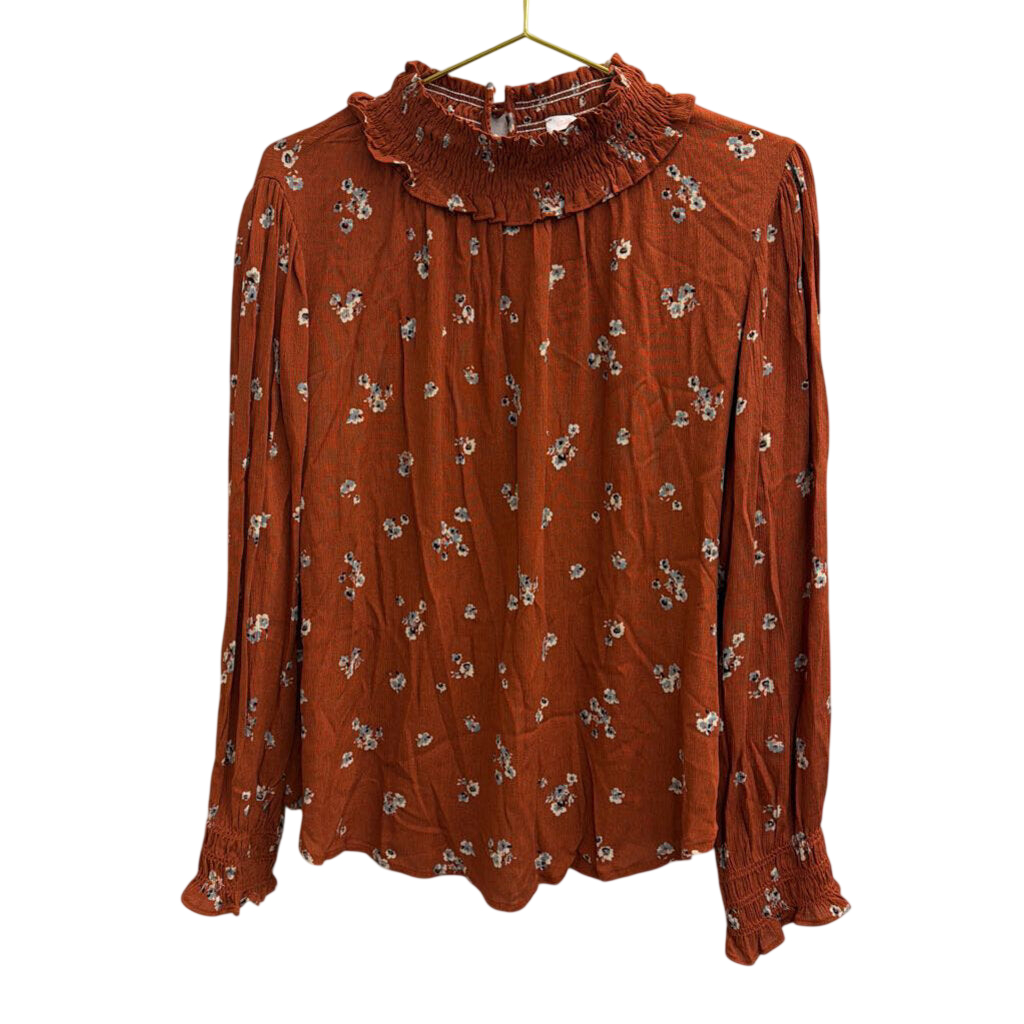 Ces Femme Orange Print Mock Neck Long Sleeve Top Small