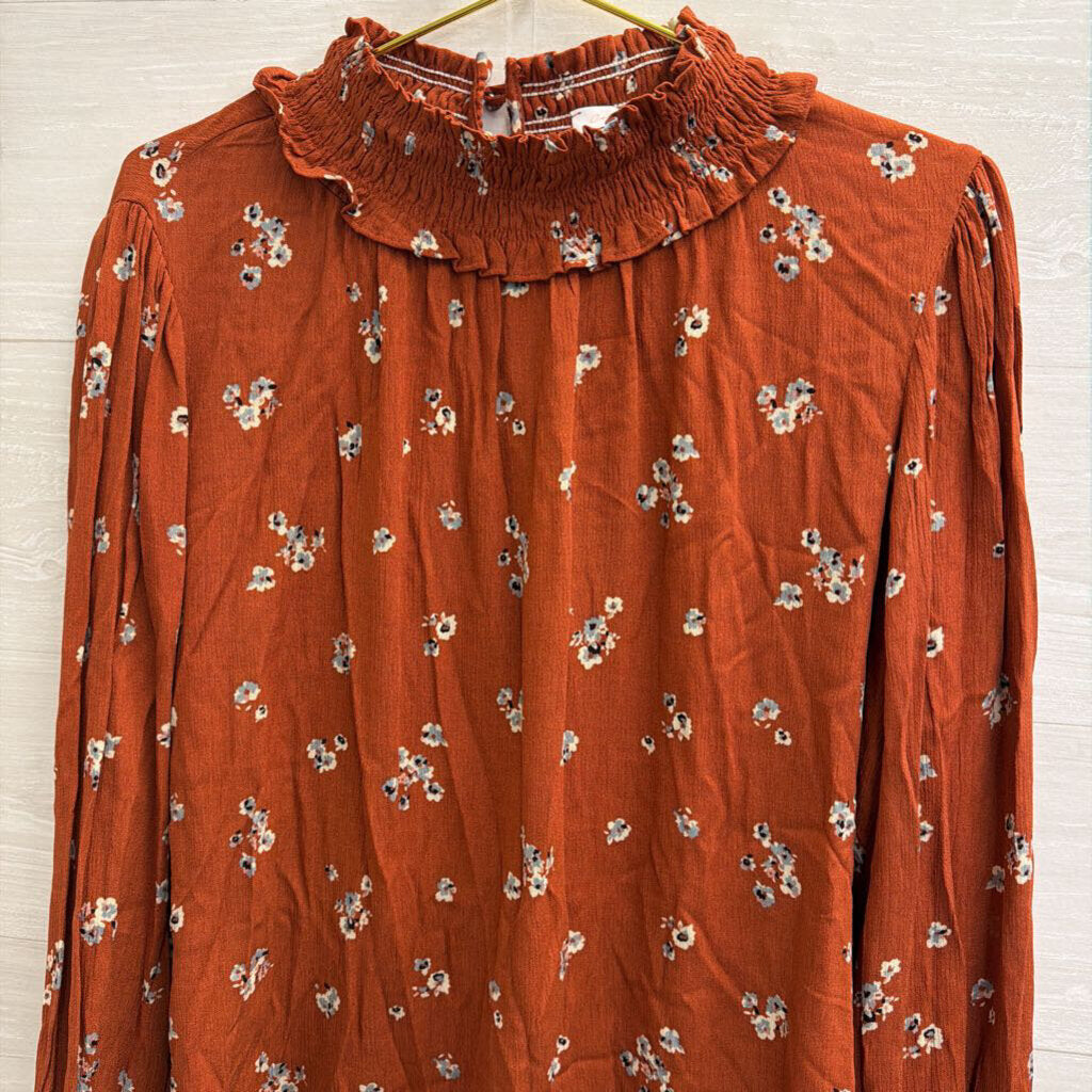 Ces Femme Orange Print Mock Neck Long Sleeve Top Small
