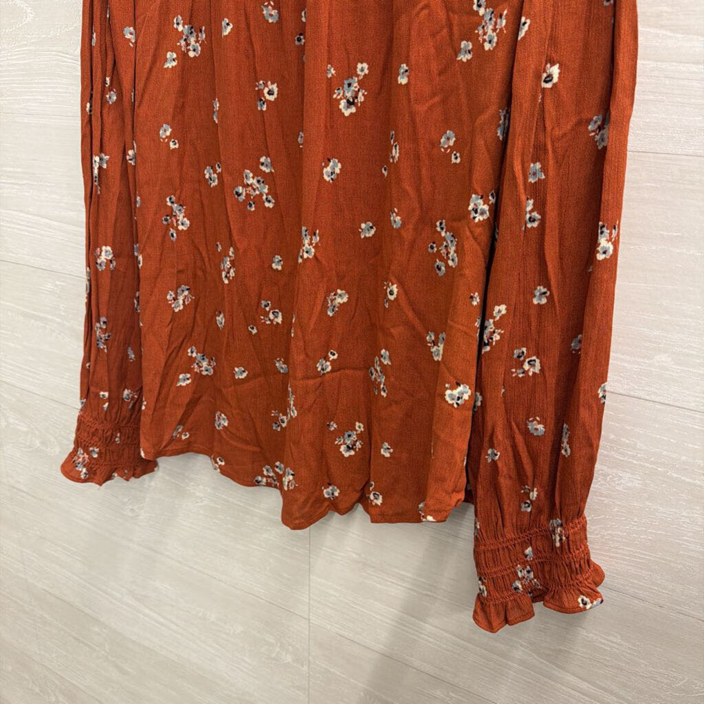 Ces Femme Orange Print Mock Neck Long Sleeve Top Small