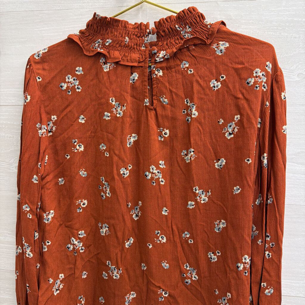 Ces Femme Orange Print Mock Neck Long Sleeve Top Small