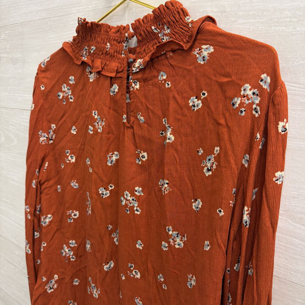 Ces Femme Orange Print Mock Neck Long Sleeve Top Small