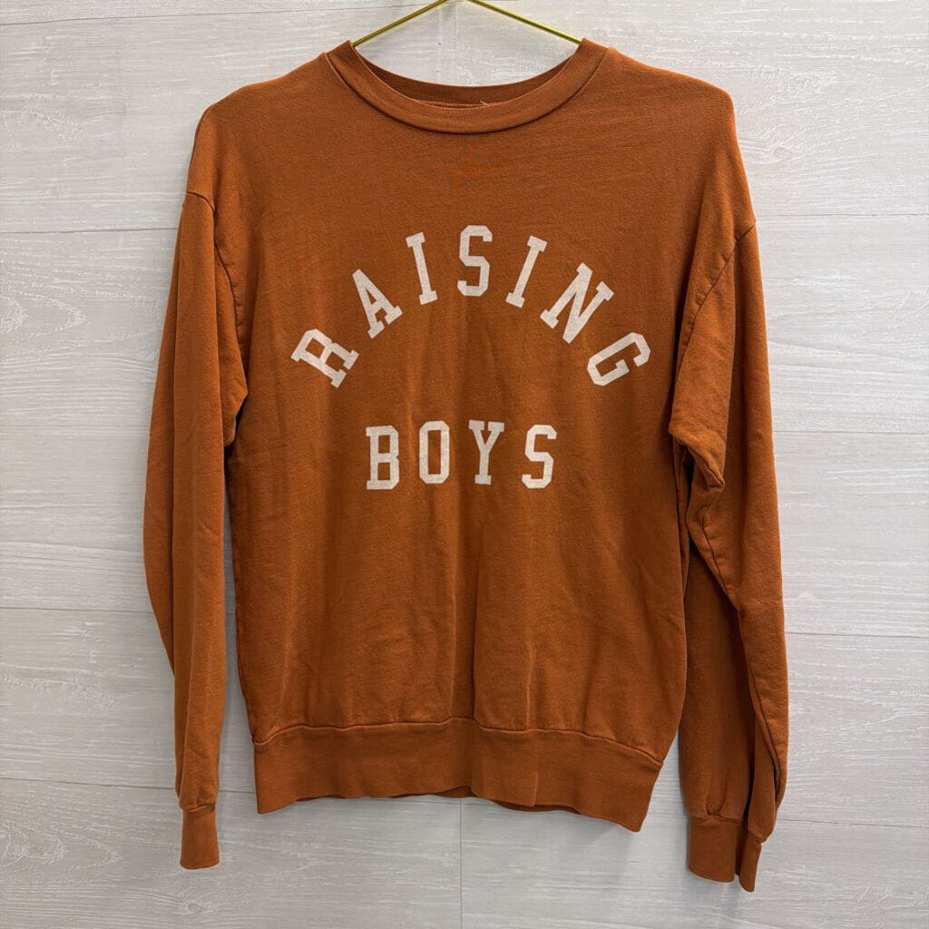 Orange 'Raising Boys' Graphic Long Sleeve Pullover Small