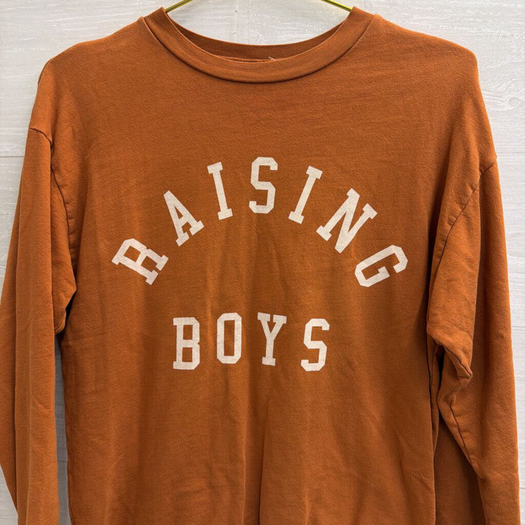 Orange 'Raising Boys' Graphic Long Sleeve Pullover Small