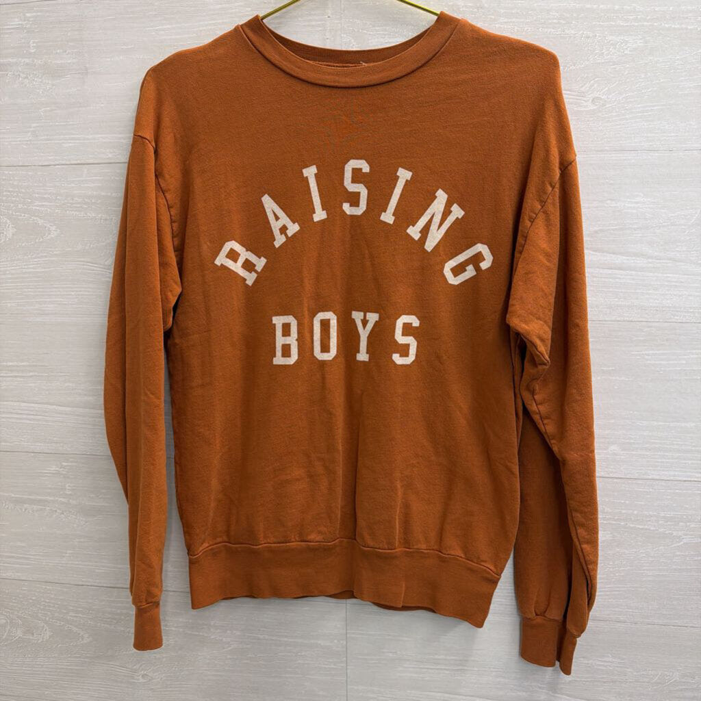 Orange 'Raising Boys' Graphic Long Sleeve Pullover Small