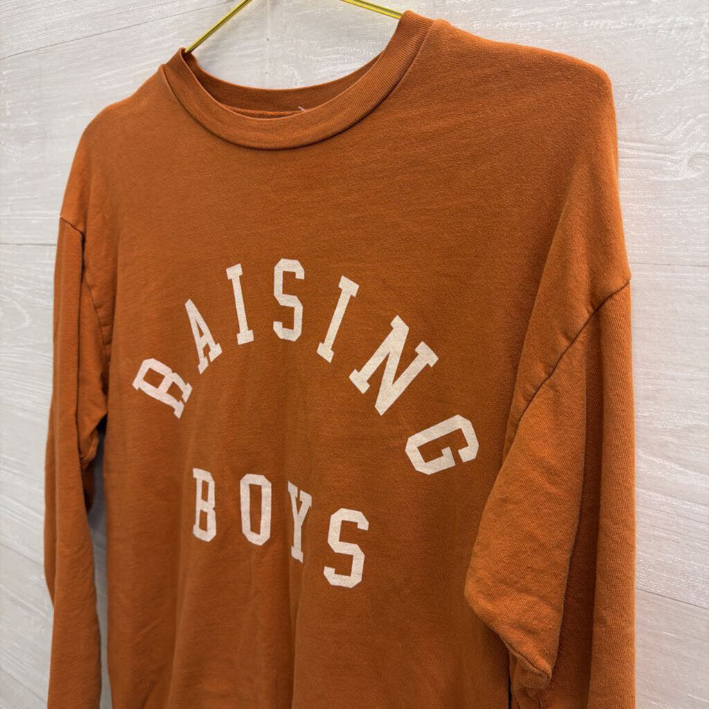 Orange 'Raising Boys' Graphic Long Sleeve Pullover Small